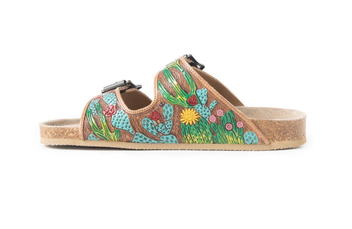 Falling Feather Sandals In Green and Brown