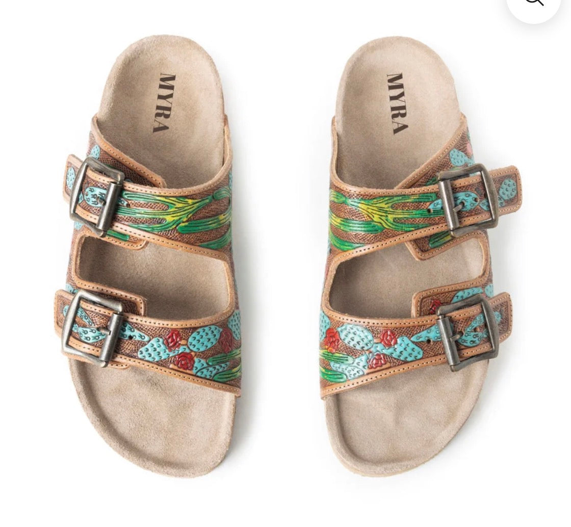 Falling Feather Sandals In Green and Brown