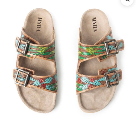 Falling Feather Sandals In Green and Brown