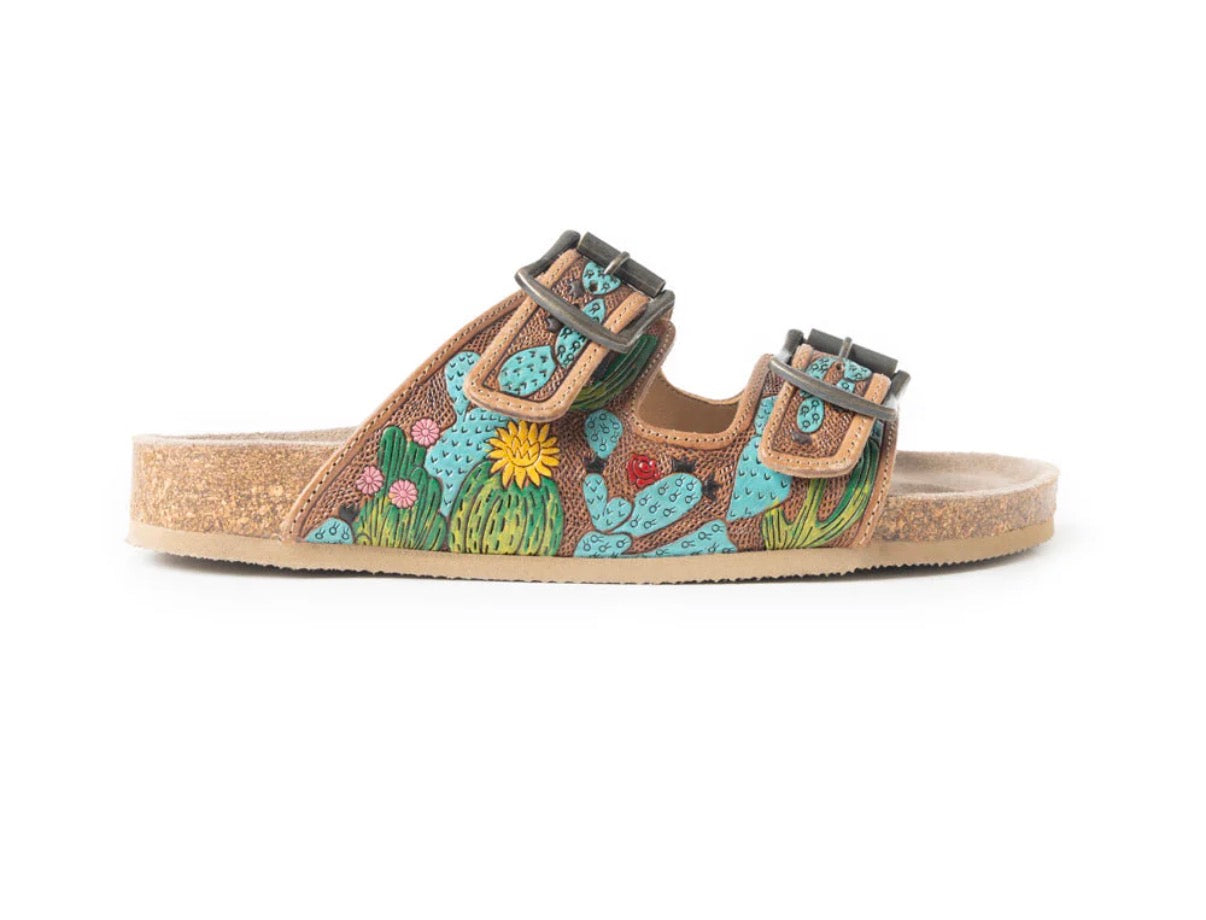 Falling Feather Sandals In Green and Brown