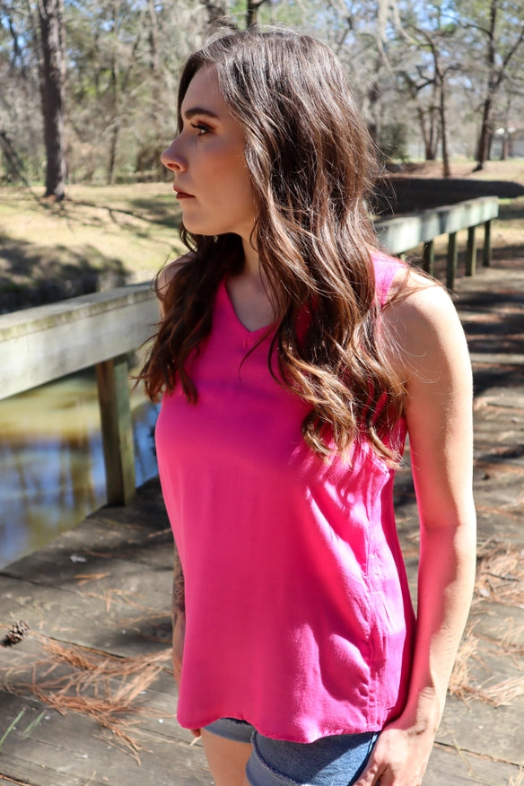 Walk Away Pintucked Tank- Pink